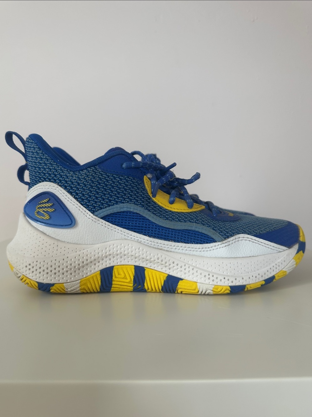 Under Armour Curry Blue and Yellow Youth Basketball Sneakers